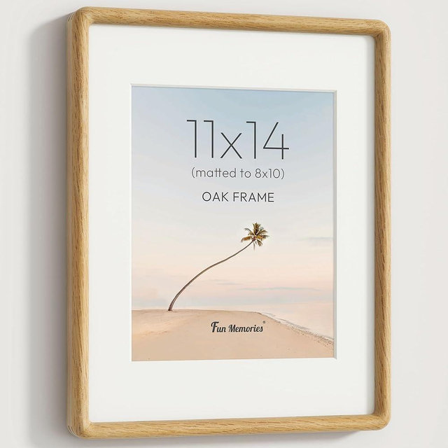 11x14 Picture Frame, Solid OAK Wood Frame with Real Glass, Hard Wood 11 by 14 Photo Frame for Wall & Tabletop Display, 11x14 Picture Frame Matted to 8x10, Natural OAK Color