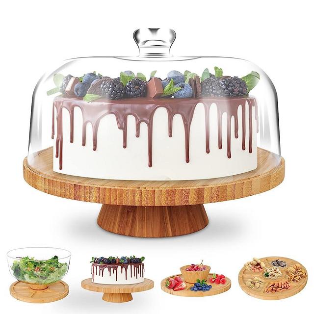 Homeries Bamboo Cake Stand With Clear Acrylic Dome Cover : Target