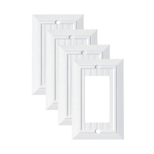 Pure White Classic Beadboard Wall Plates,Light Switch Covers,Electrical Outlet Covers, Switch Plates of Various Combination, Nature Bamboo Fiber Wall plate (1 Gang Decorator 4 Pack)