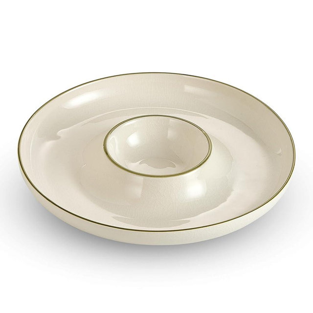 Ceramic Chip & Dip Tray Set: Large 11.5" Serving Platter for Chips & Salsa, Veggies & Dip, Fruits, Snacks, Appetizers Bowl, Entertaining, and Parties