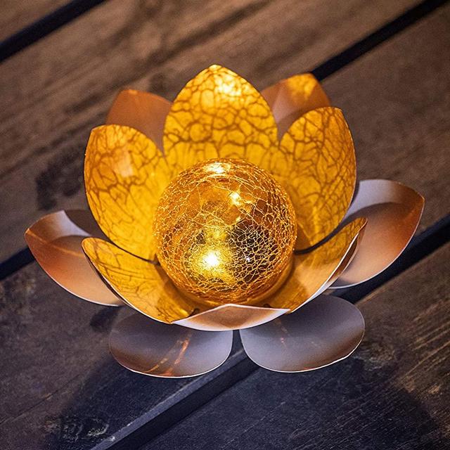 HUAXU Solar Powered Garden Lights , Outdoor Decorative Lotus Light , Art Cracked Glass Ball Metal Waterproof Solar Garden Light for Pathway, Lawn, Patio, Yard