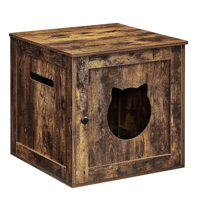 FEANDREA Cat Litter Box Furniture, Hidden Litter Box Enclosure Cabinet with Single Door, Indoor Cat House, End Table, Nightstand, Rustic Brown UPCL004X01 20.5" x 20.5" x 19.7"