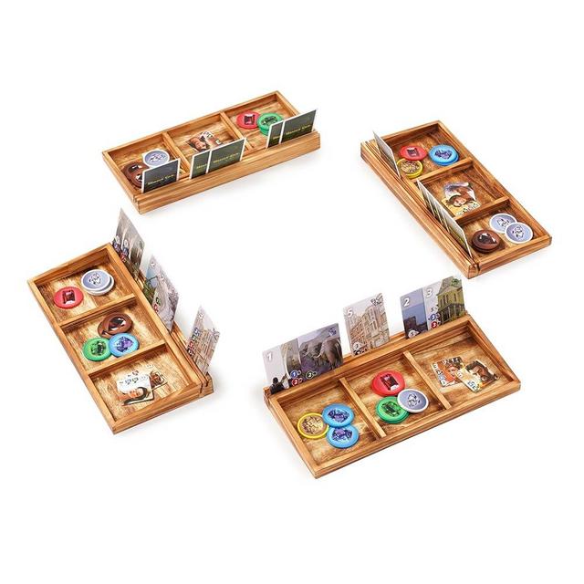 Srillollar Playing Card Holders for Adults Seniors, Set of 4 Wooden Card Holders for Playing Cards, 12.6 inch Cards Holder with Accessories Tray for Card Game Bridge Canasta Strategy Foot and Hand