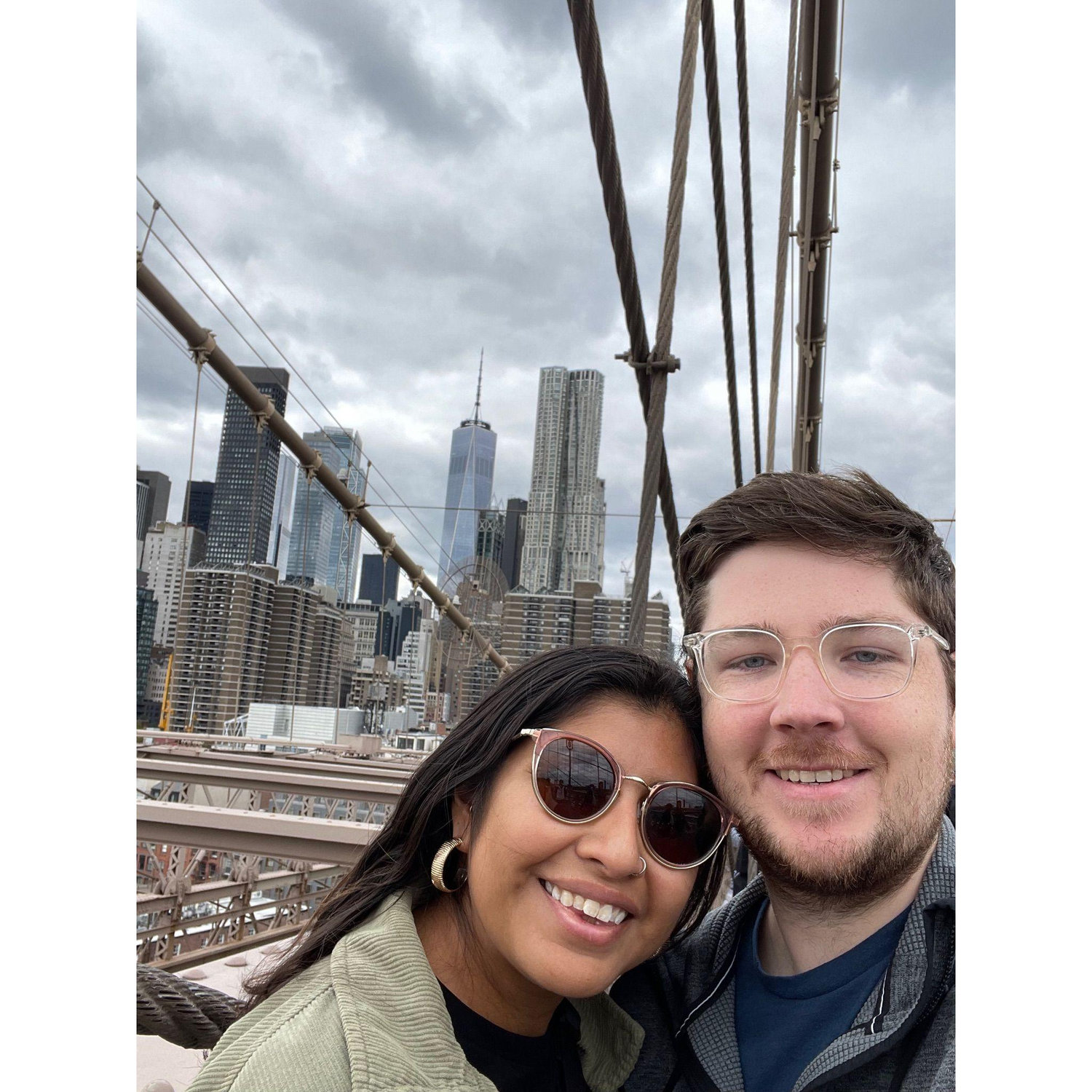 Walking across a very windy Brooklyn Bridge
