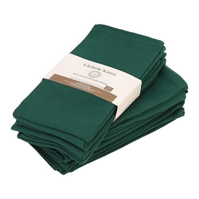 Green Cloth Napkins Set of 12 Cotton | Napkins Cloth Washable | Dinner Green Napkins Cloth| Linen Cotton Wedding Napkins | 100% Cotton, Mitered Corners 18 x18 inch - Dark Green