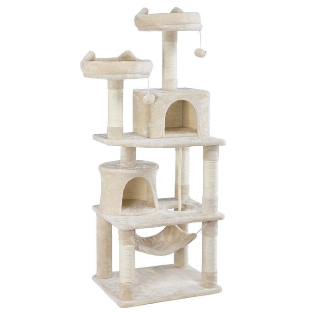 YAHEETECH 62.2 inches Cat Tree Cat Towers Cat Condo with Platform Hammock, Scratching Posts for Kittens Pet Play House with Plush Perch for Indoor Activity Relaxing