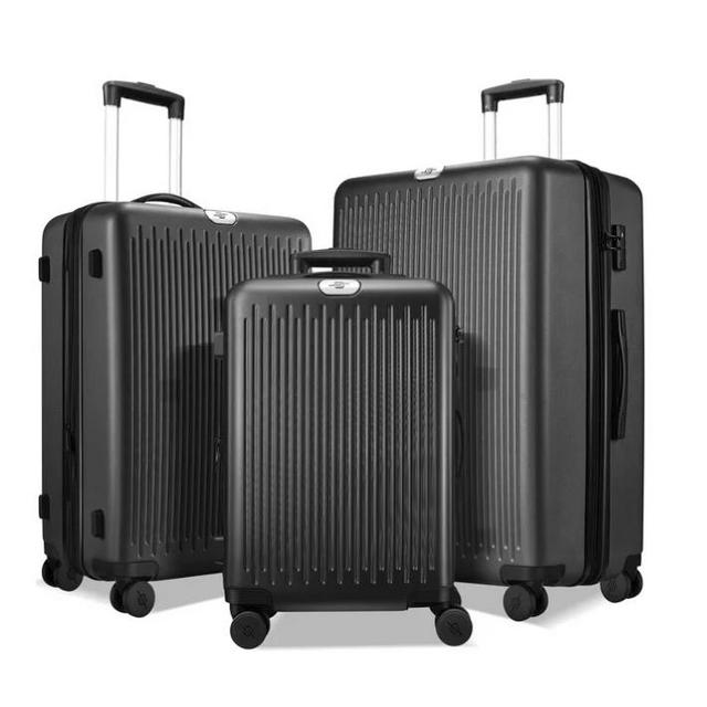 Luggage 3 Piece Sets Expandable Suitcase Set with Double Spinner Wheels and TSA Lock (Black)