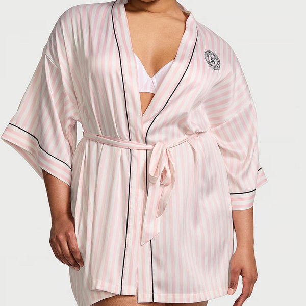 Satin Short Piped Robe M/L