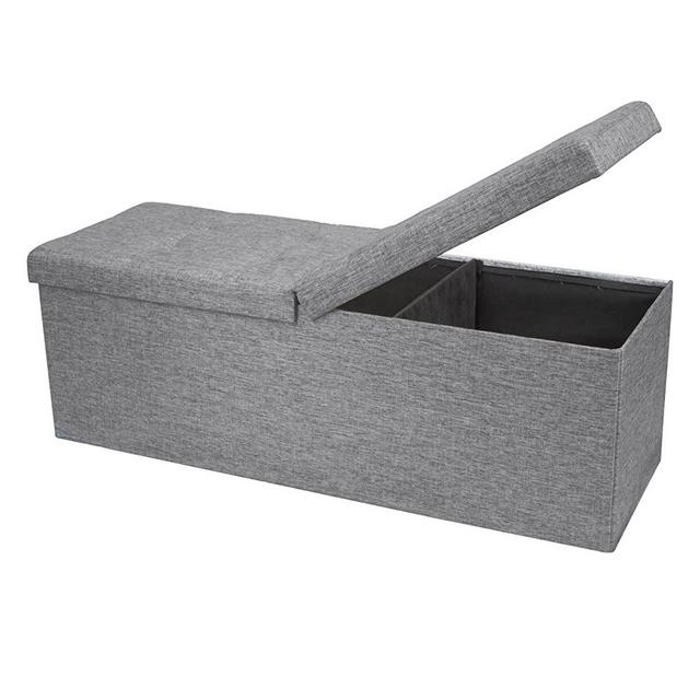 Otto & Ben Folding Toy Box Chest with Smart Lift Top Linen Fabric Ottomans Bench Foot Rest for Bedroom and Living Room, 45", Light Grey