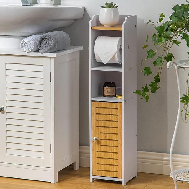 Toilet Paper Holder Stand,Bathroom Storage Cabinet Toilet Paper Storage for Small Bathroom,Bathroom Storage Cabinet with Toilet Roll Holder,Toilet Paper Stand for Small Space,White by AOJEZOR