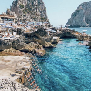 Lunch and day at the beach club in Capri Italy on our honeymoon