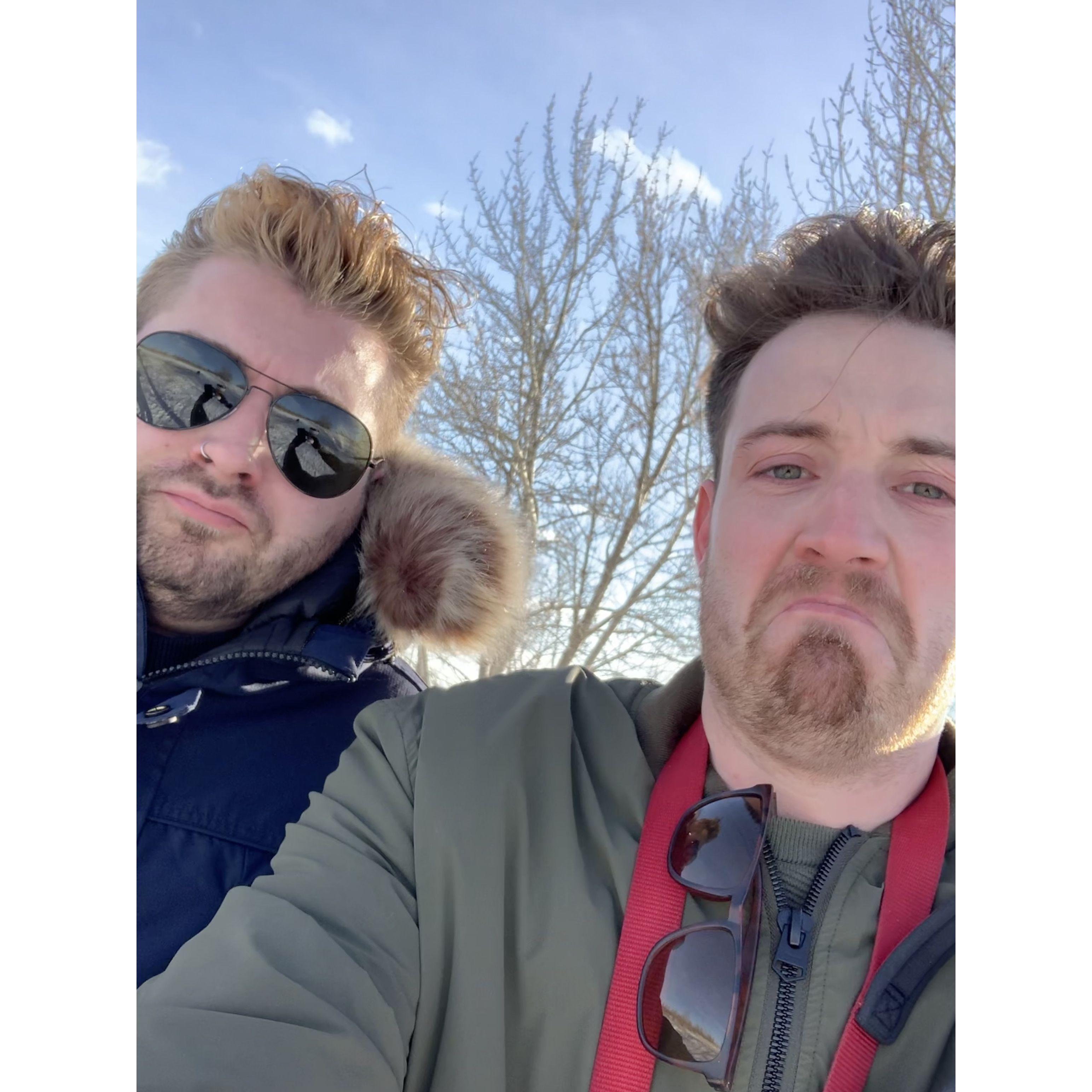 Trying to walk Coopy in the frigid cold.