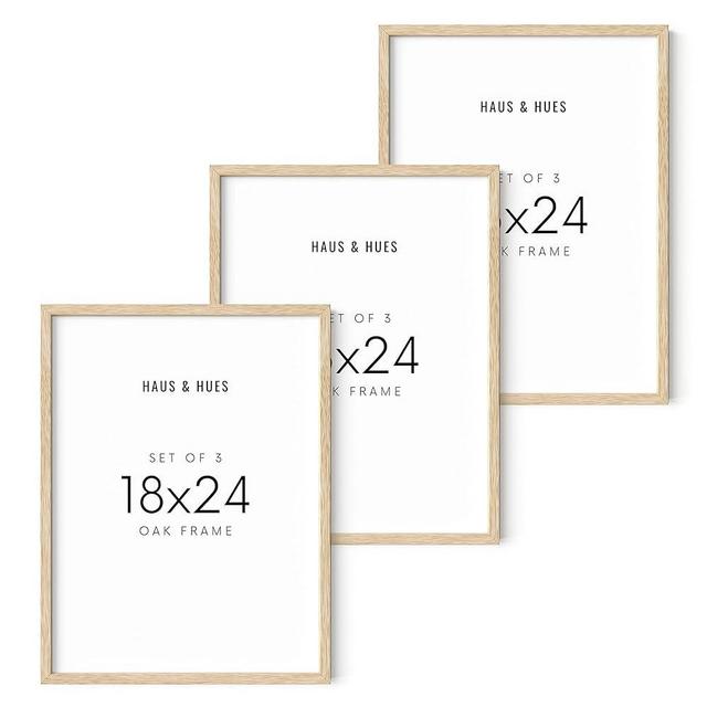 HAUS AND HUES Beige Wood Picture Frames 18 x 24 - Set of 3 Poster Frames 18 x 24, Wooden Picture Frames 18x24, Art 18x24 Frames, Wood Frames 24x18, Picture Frame Set Collage 18x24 (Beige Oak Frames)