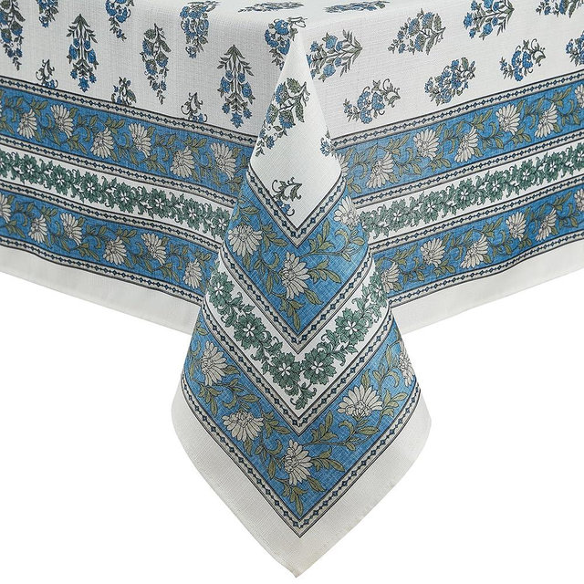 Elrene Home Fashions Tropez Paisley Block Print Coastal Stain & Water Resistant Indoor/Outdoor Fabric Rectangle Tablecloth, 60"x120"