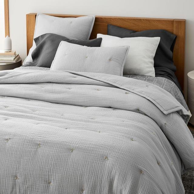 Dreamy Gauze Cotton Quilt, King, Frost Gray