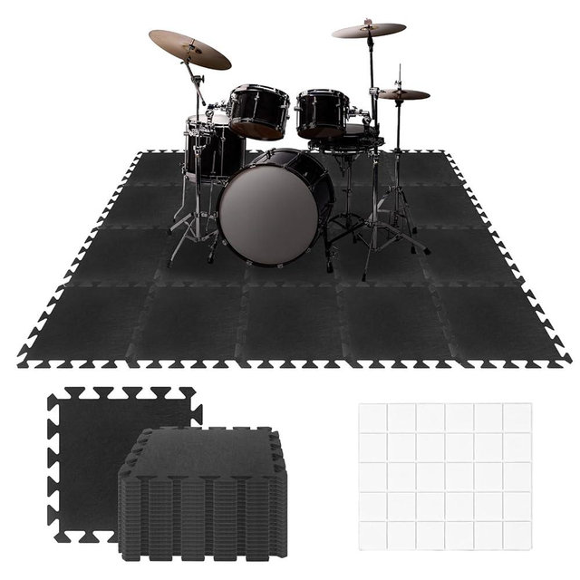 20 Pieces Sound Absorbing Interlocking Floor Mats, 11.8 x 11.8 x 0.4 inches High Density Felt Soundproof Pads Non-Slip Anti Vibration Puzzle Acoustic Blankets Piano Carpet Drum Rug, Black