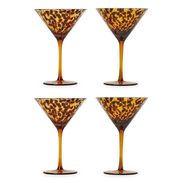 Two's Company Tortoise Print Martini Glass, 7-Ounce, Glass, Set of 4