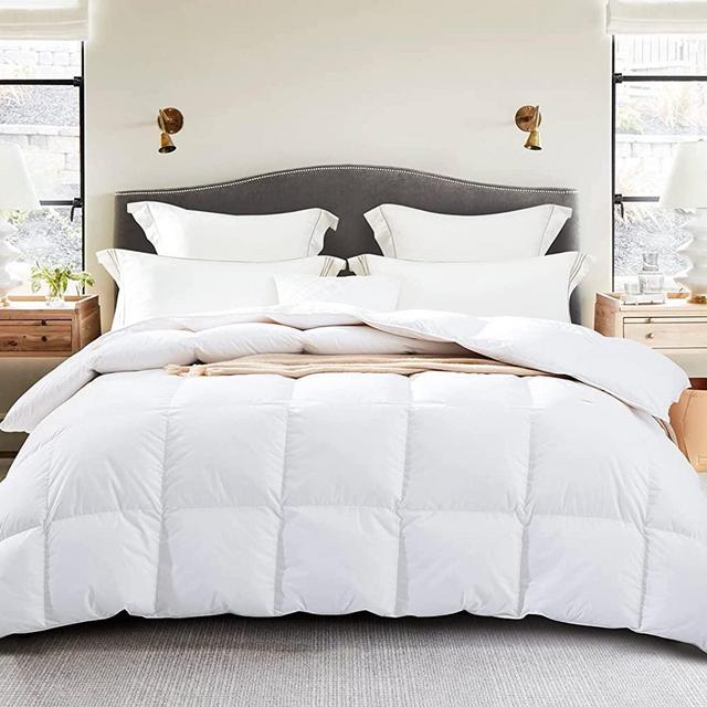Amazon Brand - Pinzon All-Season Ultra Soft Down Comforter Duvet Insert, 100% Cotton, Medium Warmth For All Season - White, King