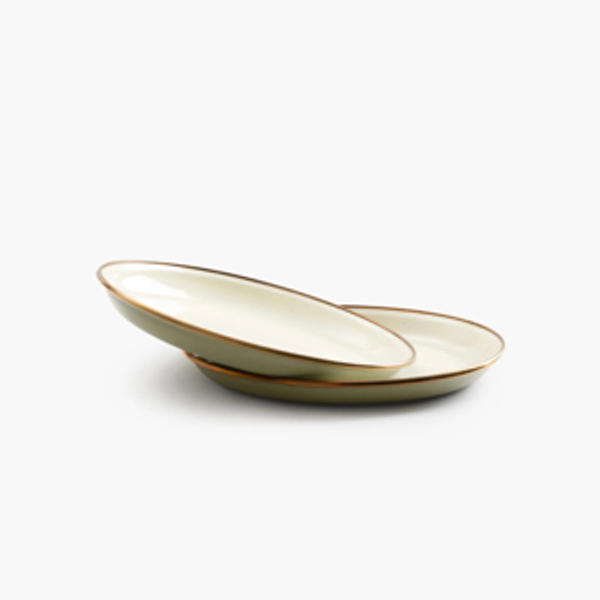 Enamelware 2-Tone Salad Plate Set - Olive Drab