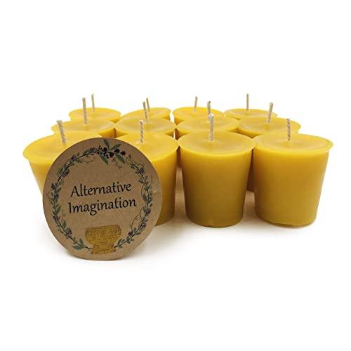 Alternative Imagination Premium 100% Pure, Natural Beeswax Votive Candles - Pack of 12
