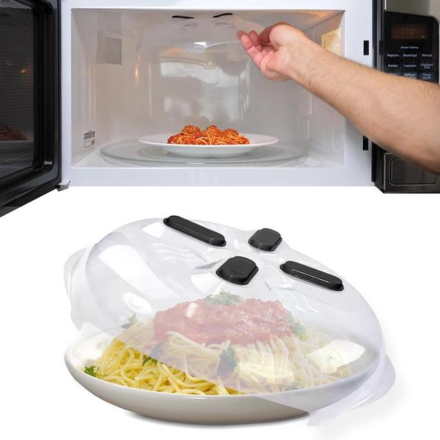 HOVER COVER Magnetic Microwave Splatter Cover, Clear Microwave Cover for Food - Vented & Magnetic, 12-inch, Food Grade Plate Cover, BPA Free - Onyx