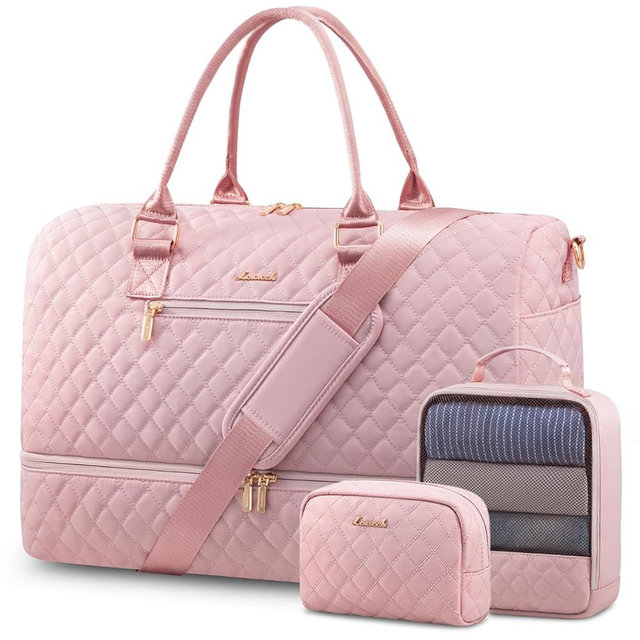 LOVEVOOK Travel Duffle Bag for Women, Weekender Overnight Bag with Shoe Compartment, Carry on Bag with Toiletry Bag, Gym Duffel Bag with Wet Pocket, Hospital Bags for Labor and Delivery 3 Pcs Set