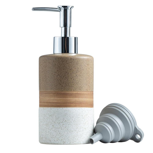 Cormomu Ceramic Soap Dispenser Set for Hand Soap, Shampoo, Dish Soap, Conditioner, Includes Stainless Steel Pump and Silicone Funnel, 12 Oz, Modern Kitchen Decor