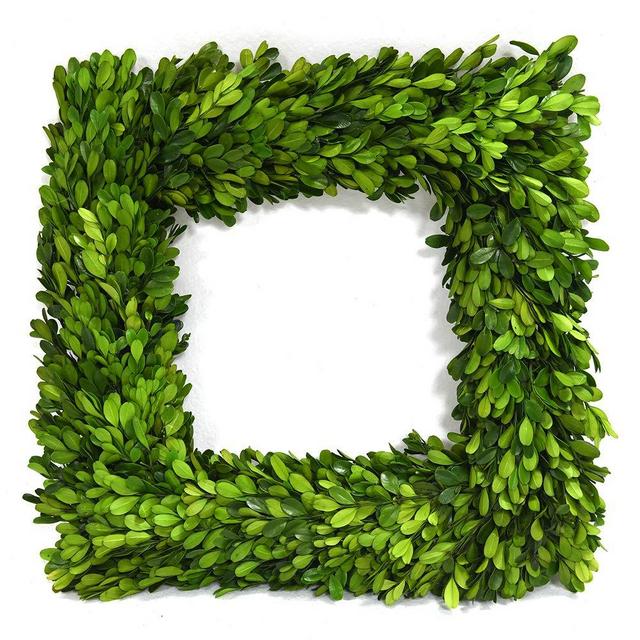 Nature Original Boxwood Wreath Square Shape Well Preserved Boxwood Wreath Home Decoration for Indoors, Window, Wedding Summer Farmhouse Style Decor(Square Wreath, 14")