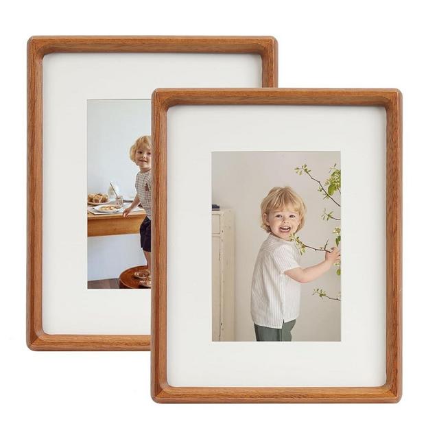 DECOCIAGA 8x10 Picture Frame Set of 2 Natural Wood Photo Frames Display Pictures 5x7 with Mat or 8x10 without Mat Multi Photo Frames Collage for Wall or Tabletop Decor