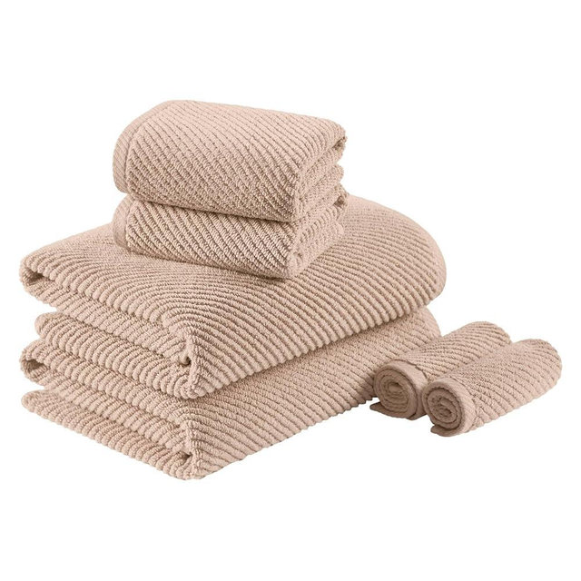 Madison Park Bathroom Towel Set of 6 Diagonal Ribbed, Beige 100% Cotton Quick Dry & Absorbent| 2 Bath 30" x 56"| 2 Hand 18" x 28"| 2 Washcloths 13" x 13"| Zero Twist, 500 GSM, Oeko-TEX