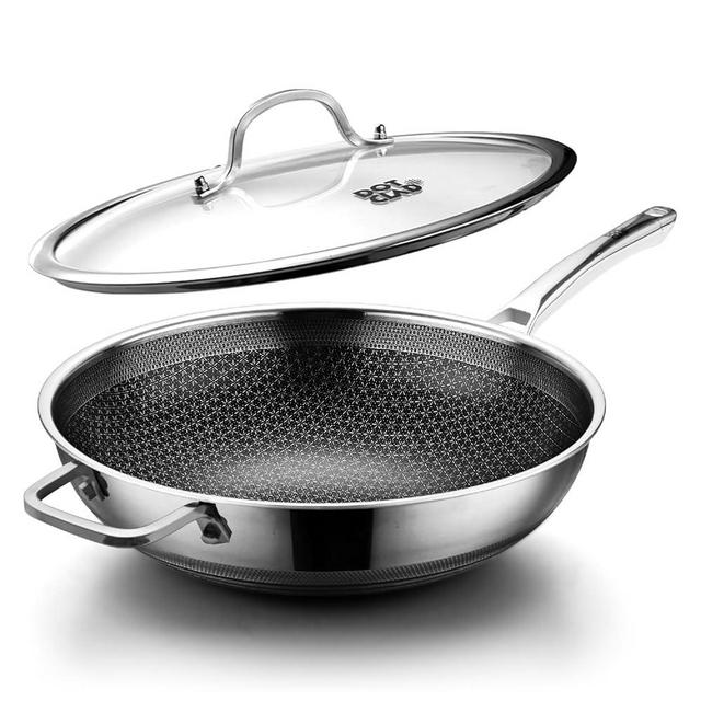 DOTCLAD Wok pan,Hybrid 13 inch Wok with Lid, PFOA Cookware,non stick Stainless Steel Woks & Stir-fry pans Nonstick, Dishwasher and Oven Safe, Works on Induction