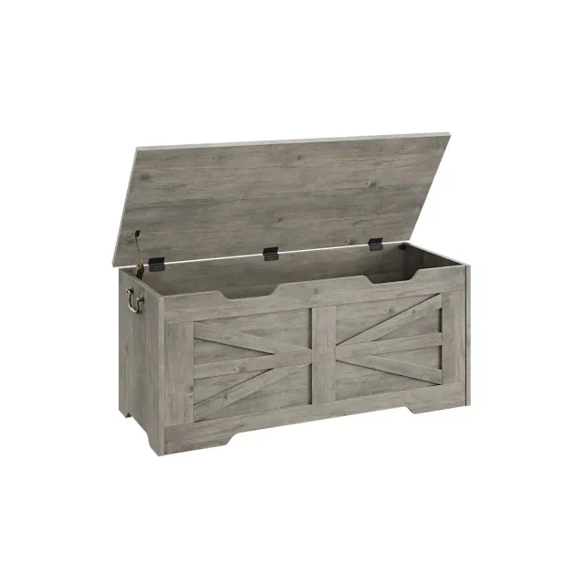 Storage Chest, 39.4" Toy Chest, Storage Bench with Safety Hinge, Flip Top Wood Blanket Storage Trunks for Entryway, Living Room, Gray