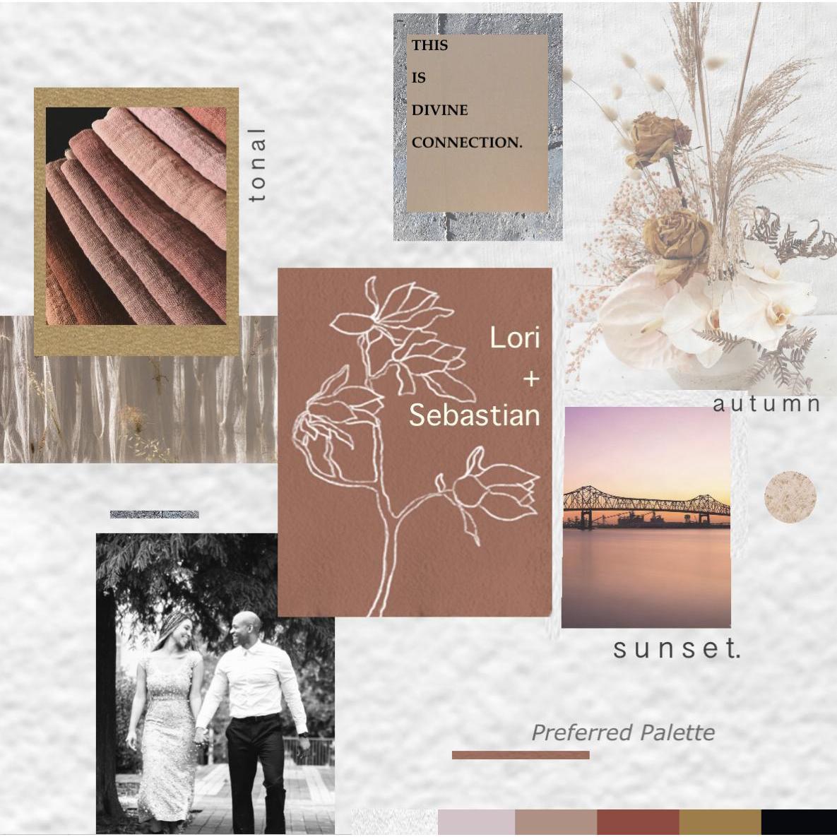 Preferred palette aka wedding vibes. 
In addition to the above palette, tonal shades of white, off- white, grey, and black are also preferred.