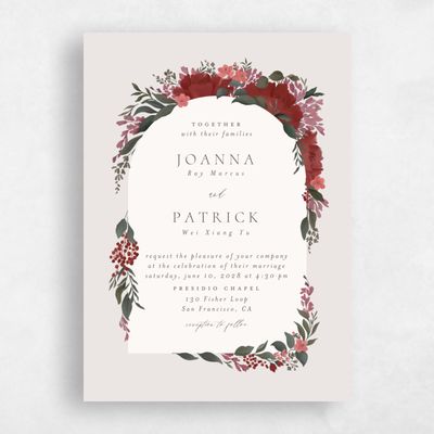 Light Greige, Red Wedding Invitation - Souci Portrait