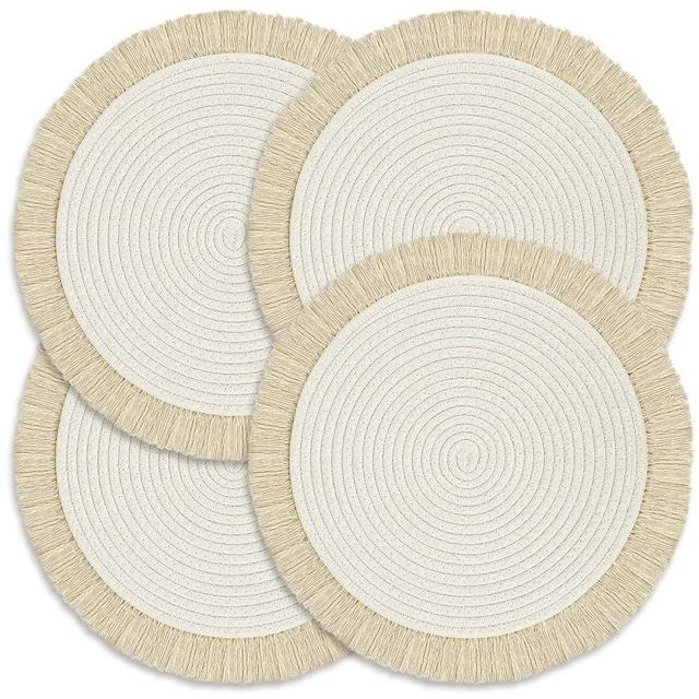 Round Placemats Set of 4 Table Mats 13Inch Washable Cotton Heat Resistant for Dining Table Decor, Farmhouse Thick Rustic Kitchen Placemats Non-Slip Hand Woven Boho Placemats for Thanksgiving Christmas