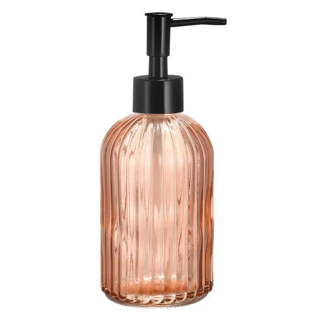 Unique Bargains Glass Durable Hand Soap Dispenser with Black Pump for Kitchen Bathroom Orange
