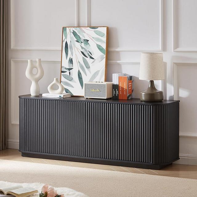 CORAZAZA Fluted Sideboard Buffet Cabinet, 64" Wood Modern Sideboard with Adjustable Shelf, Coffee Bar Cabinet Storage Cabinet for Living Room,Dinning Room,Kitchen,Entryway(Black)