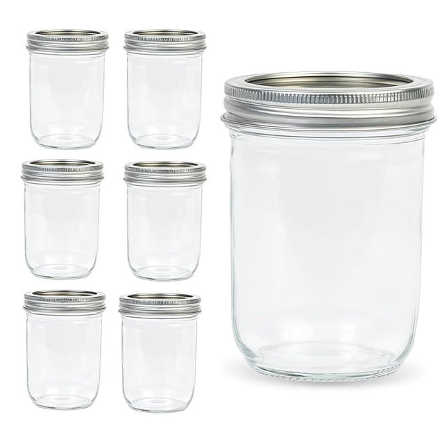 Lonriva 6 Pcs 16oz Wide Mouth Mason Jars, Glass Jars with Silver Metal Lids and Rings, Canning Jars for Overnight Oats, Food Storage, Dry Food, Snacks, Candies and More