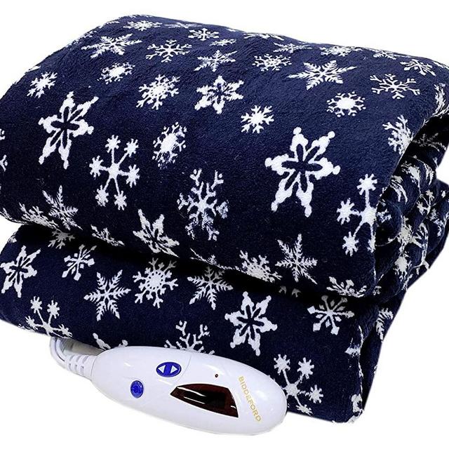Biddeford Microplush Electric Heated Warming Throw Blanket Navy Blue Snowflake Washable Auto Shut Off