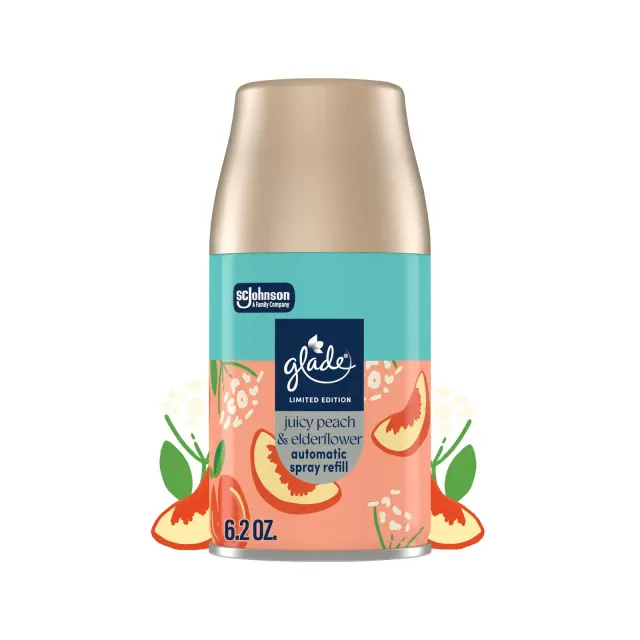 Glade Automatic Spray Air Freshener Refills - Juicy Peach & Elderflower - 6.2oz: Paraben-Free, Aerosol, Battery-Powered, Spring/Summer
