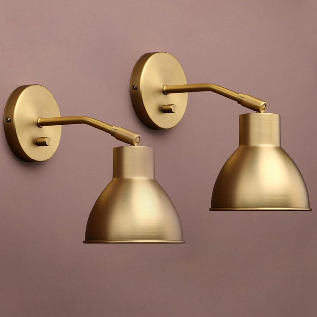 Yosoan Set of 2 Indoor Reading Wall Sconce with On Off Switch, Brass Modern Vintage Industrial with 340 Degree Angle Wall Mount Lamp Fixture, 5.7" Black Bowl Metal Shade Bedside Vanity Bunk(Antique)
