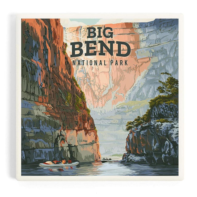 Lantern Press Big Bend National Park, Texas, Painterly National Park Series (Absorbent Ceramic Coaster, Single, Cork Back, Kitchen Table Decor)