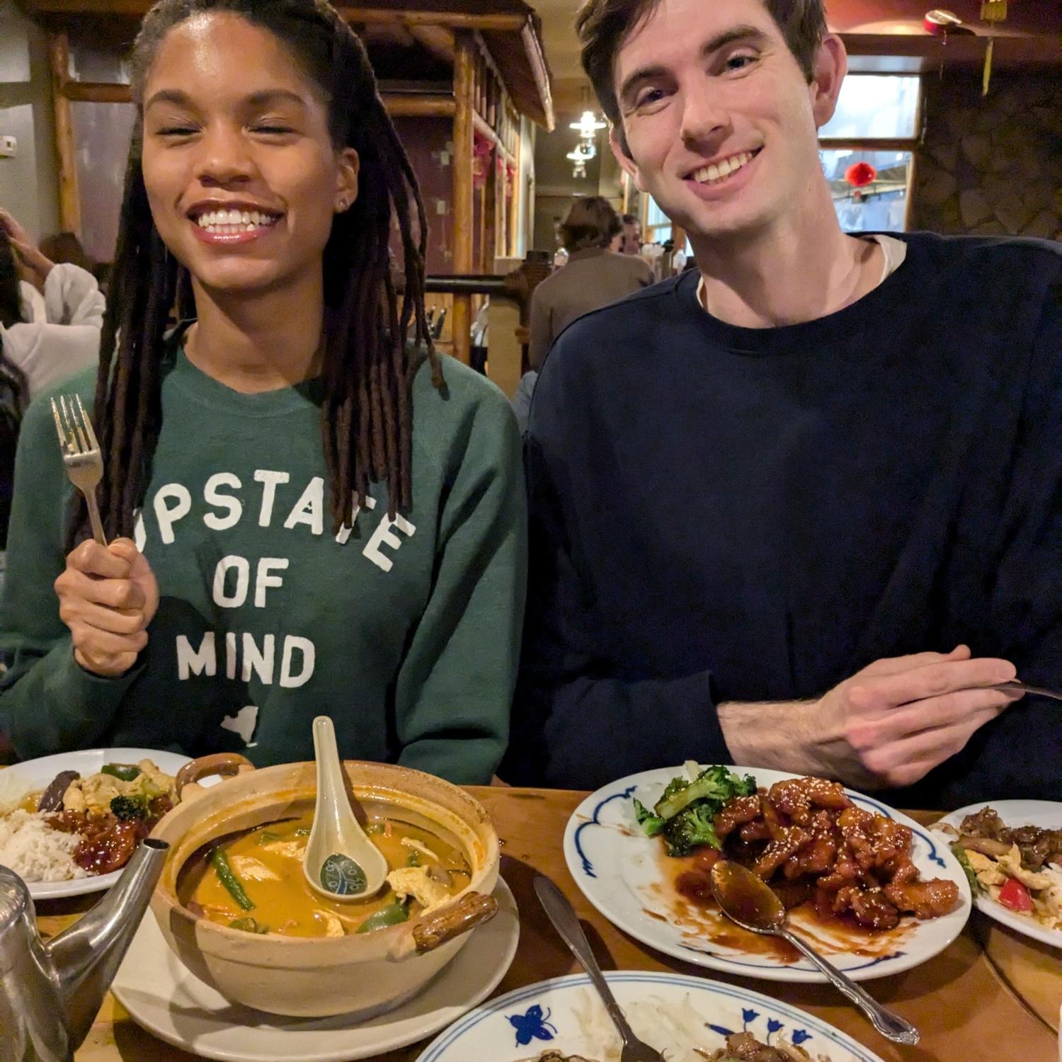 Food with friends. A happy place.