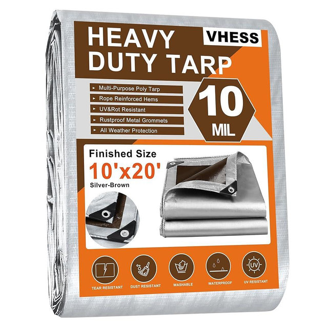 Tarps Heavy Duty Waterproof 10’ X 20’, 10 Mil Multipurpose Poly Tarp Cover, tarp Waterproof UV Resistant Tear&Fade Resistant, Outdoor Tarpaulin for Roof, Camping, Patio, Pool, Boat, Car