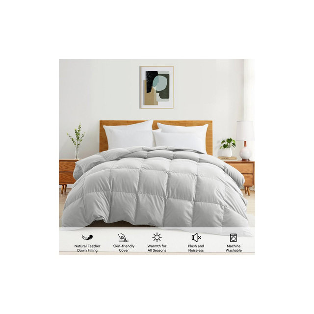 Peace Nest Medium Weight White Goose Down Duvet Comforter Insert, Full/Queen, Light Gray