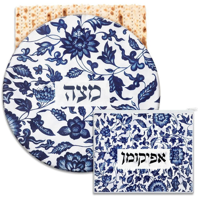 Mindsoft 2 Pcs Passover Afikoman Bags set Passover Seder Afikomen Holder Rustic Matzah Afikoman Cover Bags with 3 Layers Compartment for Pesach Jewish Holiday Party Decor Gifts(Round, Square,Flower)