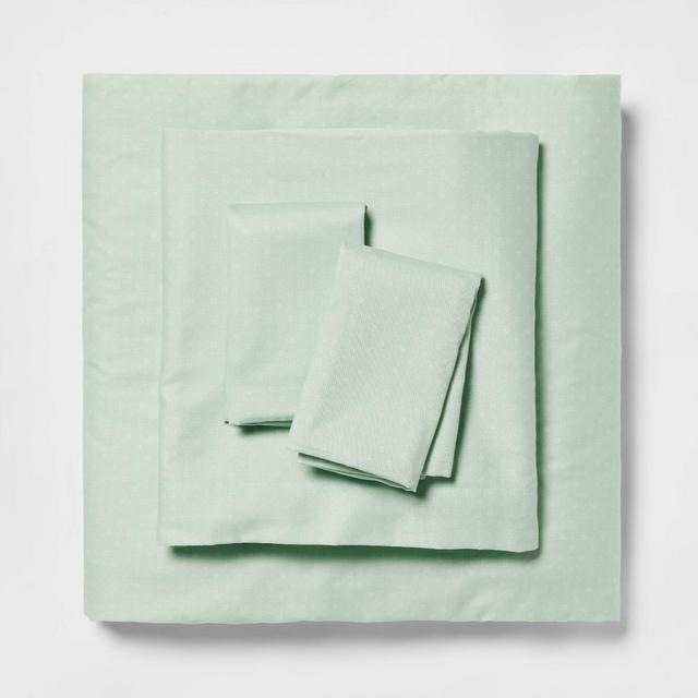 Queen Cotton Blend Sateen Sheet Set Mint Dot - Room Essentials™