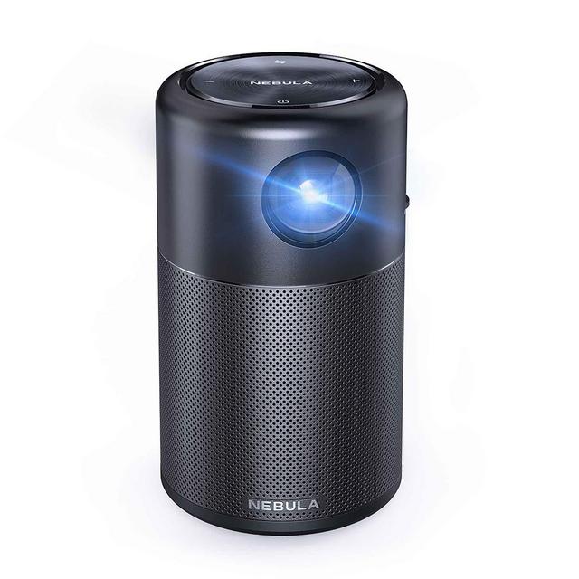 NEBULA Anker Capsule, Smart Wi-Fi Mini Projector, Black, 100 ANSI Lumen Portable Projector, 360° Speaker, Movie Projector, 100 Inch Picture, 4-Hour Video Playtime, Neat Projector, Home Entertainment