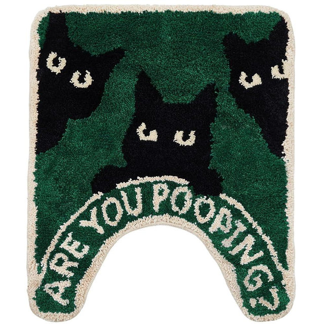 Drydiet Toilet Rug U Shaped Washable Soft and Absorbent Bathroom Rugs Non Slip Bath Mat Machine Wash Bathroom Contour Rug for Toilet Base, 24 x 20 Inch(Black Cat)