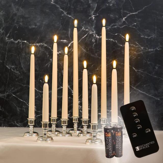 Enchanted Spaces Combo Pack Ivory Taper Candles with ON/Off Remote, NO Timer, Pair of 6", Pair of 8", Pair of 10" and Pair of 12” with NO Daily Timer Function